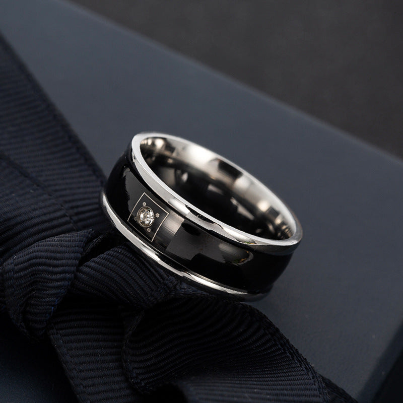 Stainless Steel Men's Zircon Diamond Ring Set