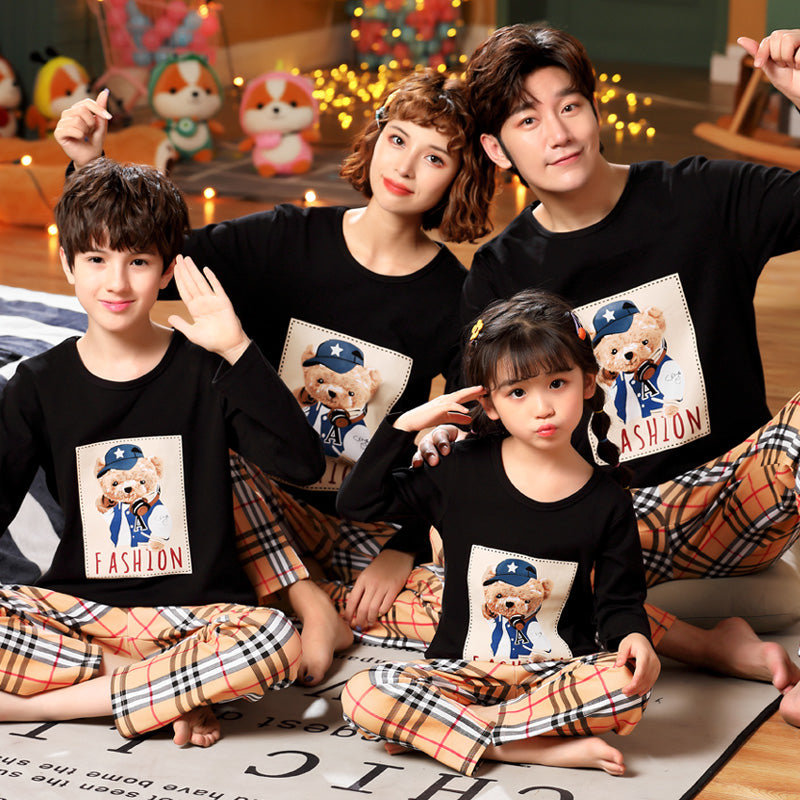 Cotton Family Pajama Set for Mom and Kids (Long Sleeve)