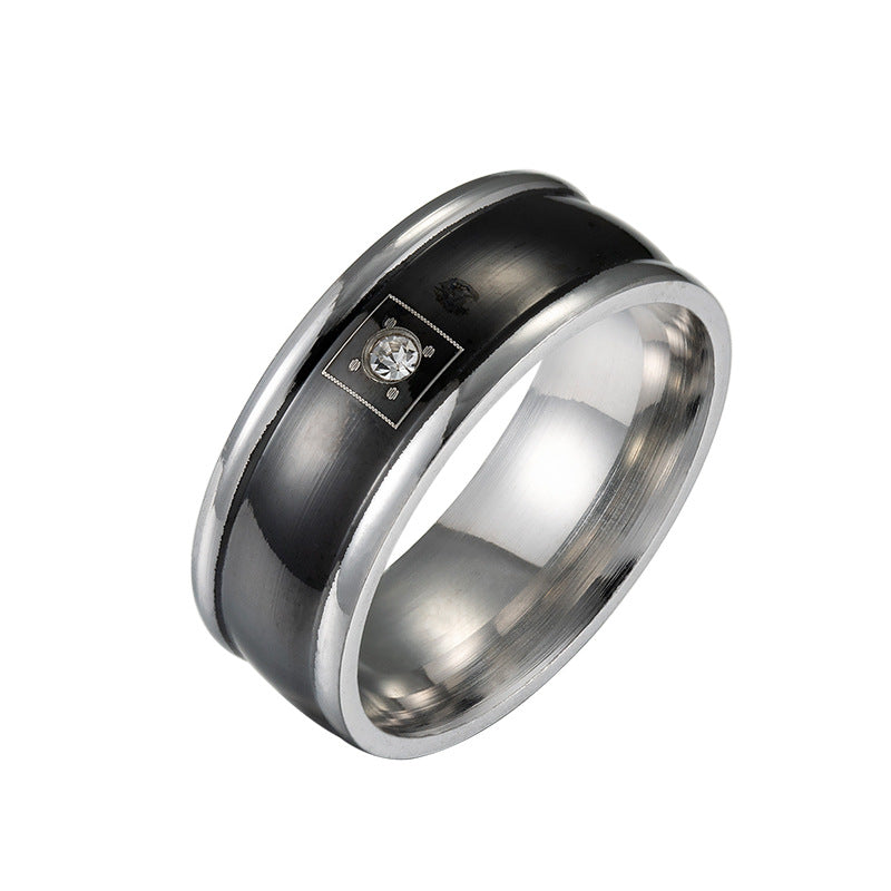 Stainless Steel Men's Zircon Diamond Ring Set
