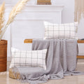 CARRIE HOME Boho Plaid Lumbar Pillow Covers 12x20 Set of 2 Cream and Black Checkered Decorative Throw Pillows Modern Farmhouse Decor for Living Room Couch and Sofa