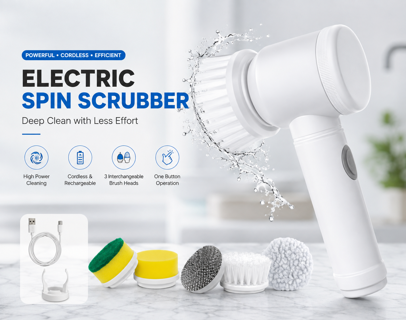 Electric Cleaning Brush Handheld Multi Surface Scrubber