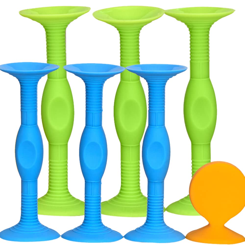 ZhuoChiMall Sucker Darts Throwing Game Set Silicone Suction Cup Toys Safe IndoorOutdoor Game for Kids and Family (7 Pcs Blue and Green Stick Easily)…
