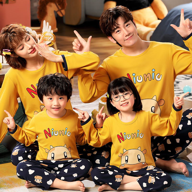 Cotton Family Pajama Set for Mom and Kids (Long Sleeve)