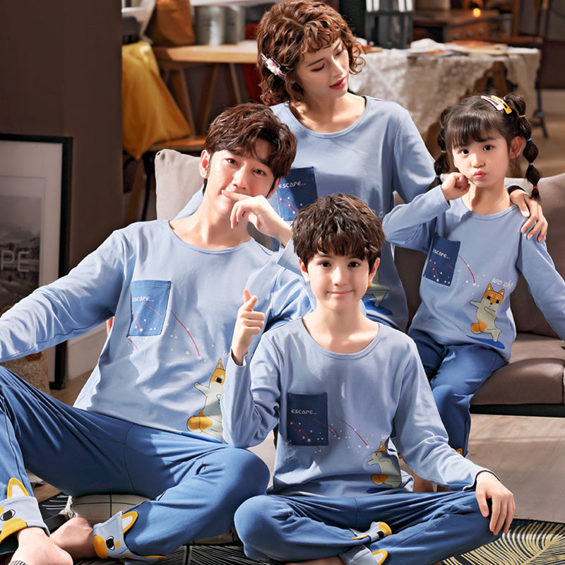 Cotton Family Pajama Set for Mom and Kids (Long Sleeve)