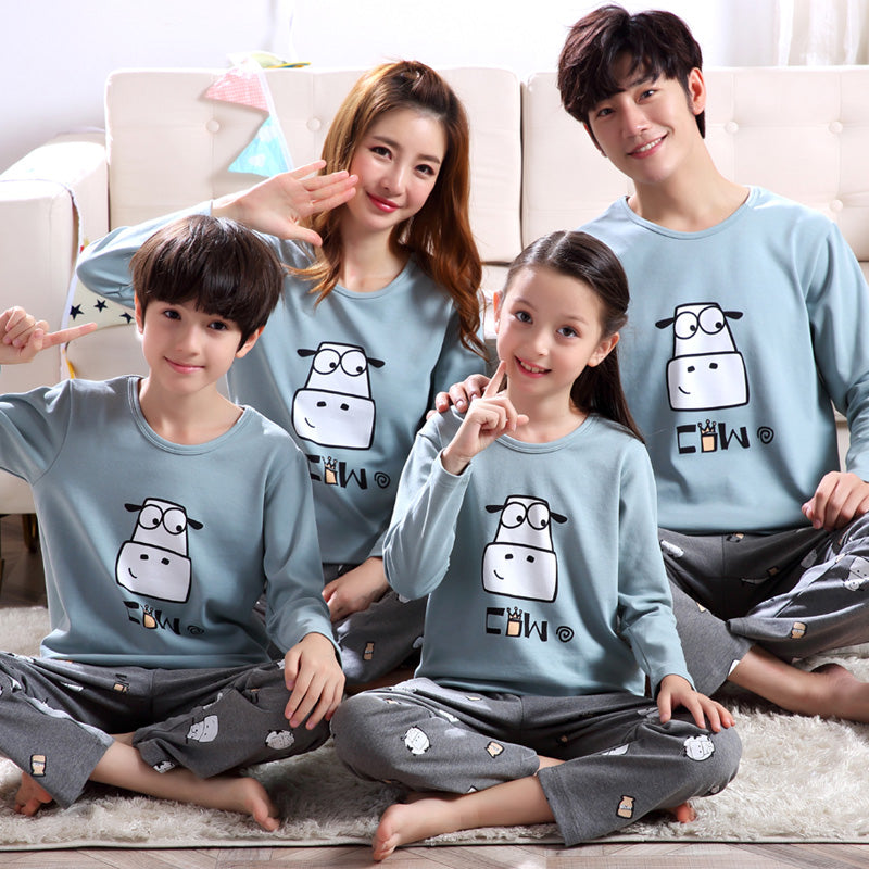 Cotton Family Pajama Set for Mom and Kids (Long Sleeve)